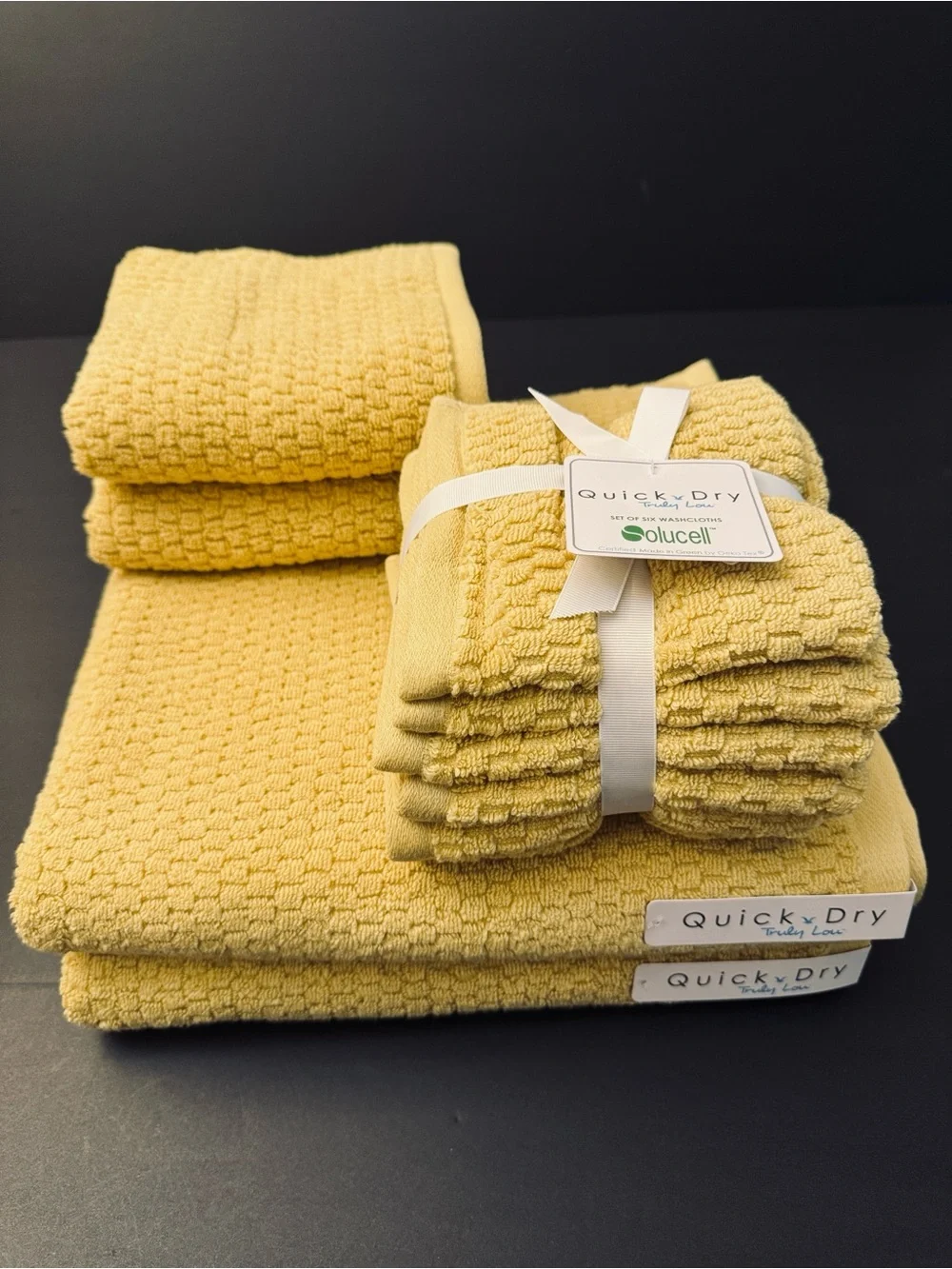 10pc TRULY LOU 100% Cotton Quick Dry Bath Towel Set - Misted Yellow